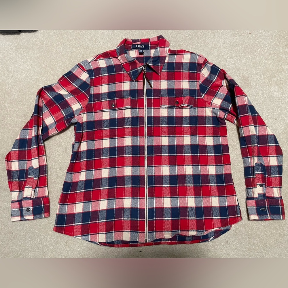 Womens Chaps Denim Zip Up Flannel Top